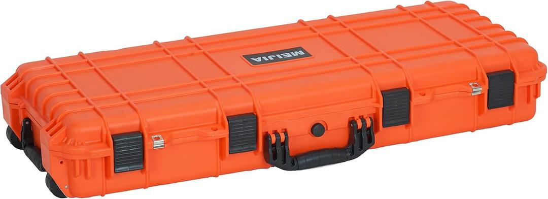 MEIJIA Portable Rolling Waterproof All Weather Hard Rifle Case,Gun case with Wheels,Customizable Fit Foam Included, Fit for Rifle, Guns, Shotguns, Airsoft Gun (44.37"x15.98"x6.1")