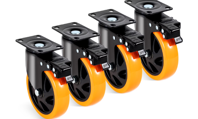 VEVOR Caster Wheels,5-inch Swivel Plate Casters, Set of 4, with Security A/B Locking No Noise PVC Wheels, Heavy Duty 450 lbs Load Capacity Per Caster, Non-Marking Wheels for Cart Furniture Workbench