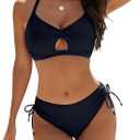 Blooming Jelly Womens Bikini Sets Cheeky Two Piece Swimsuit 2025 String Curvy Cutout Bathing Suit (Small, Black)