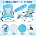 Huwena 2 Pack Beach Chairs with Umbrella for Adults, Low Folding Chair Set, Adjustable Detachable Umbrella, Lightweight Portable with Cup Holder & Carry Bag, for Beach Camping Travel(Blue), 22 x 21 x 28 inches