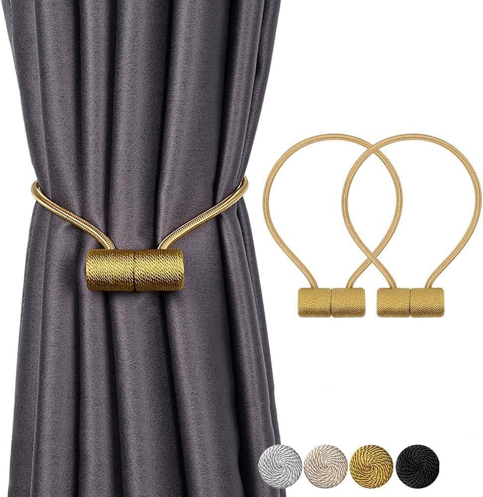 2 x 2pcs Magnetic Curtain Tiebacks, Strong Magnetic Window Curtain Tiebacks Decorative Rope Holdbacks Drapery Curtain Tie Backs for Window Draperies Hold Curtains Drape Ties Backs