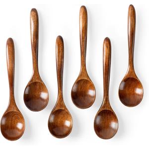 6 PCS Wooden Spoons for Honey, 6.7 inch Small Wooden Spoons - Terrific for Tea, Coffee & Soup, Little Wood Serving Table Spoon Set, Bulk Bamboo Teaspoon for Eating with Unique Design