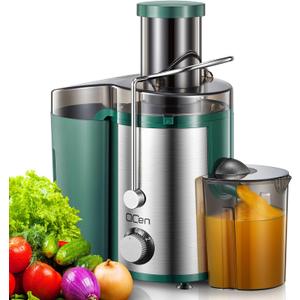 Juicer Machine, 800W Centrifugal Juicer Extractor with Wide Mouth 3 Feed Chute for Fruit Vegetable, Easy to Clean, Stainless Steel, BPA-free (Green)