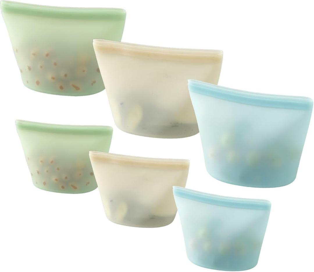 6 Pack Reusable Silicone Food Storage Bags, Emptycolor Reusable Bags, Leakproof Freezer Bag for Sandwich, Snack, Dishwasher Safe, BPA Free