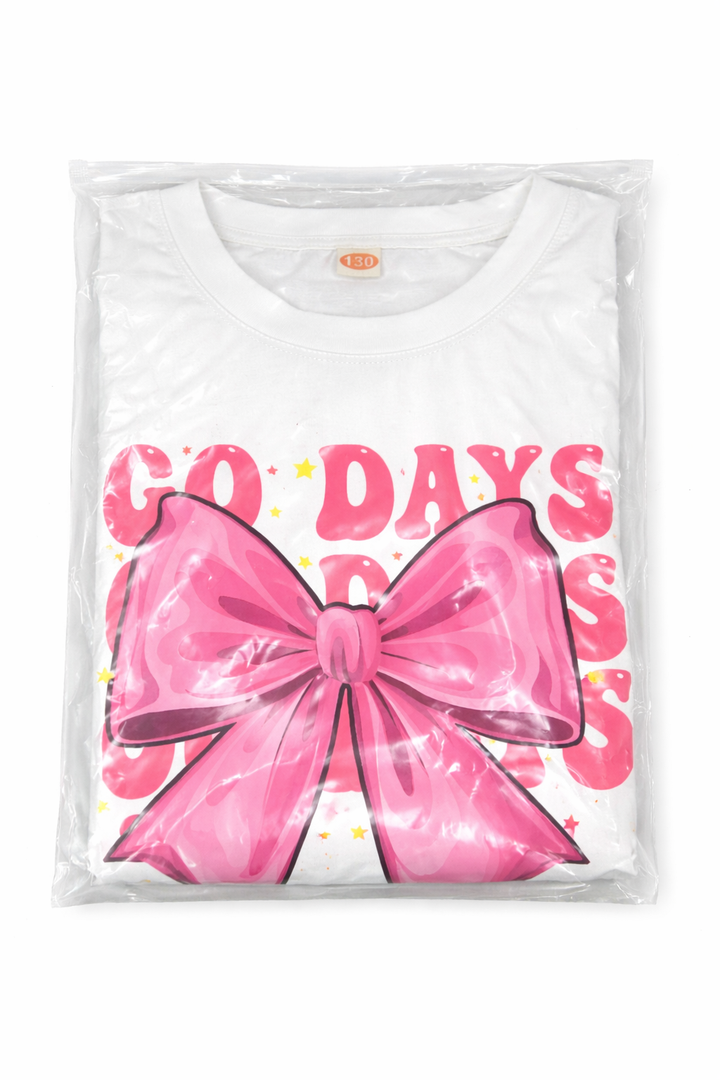 100 Days of School Bow T-Shirt | Cute Teacher & Student Celebration Tee, White, Size 130