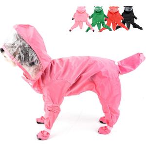 Zunea Waterproof Dog Raincoat with Hood for Small Dogs Rain Poncho Jumpsuit with Rain Boots Puppy Hooded Slicker Rainwear Four-Legged Pet Rain Jacket for Walking Pink M