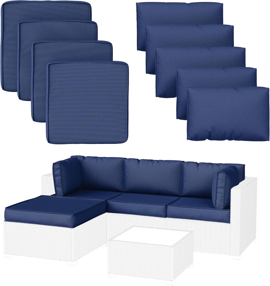 9 Pack Patio Cushion Covers Outdoor Furniture Cushion Slipcovers Replacement Waterproof with Zipper for 5 Pcs Patio Furniture Set, Covers Only, Blue