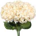 Subacy 6 PCS Artificial Hydrangea Flowers, Faux Silk Hydrangea with Long Stems, Home Wedding Decor, Table Centerpieces, Party Decorations(Champagne)