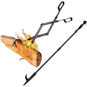 AMAGABELI GARDEN & HOME 32" Fireplace Poker and 26" Fireplace Tongs Log Grabber for Firewood Fire Pit Campfire Bonfire for up 12"Thick Heavy Duty Wrought Iron Indoor Outdoor Wood Stove Fire Place Tool