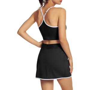 MOTEEPI Two Piece Tennis Skirt Sets Athletic 2 Piece Tennis Skirt Sets for Women with Pockets Size L