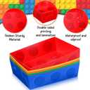 Hoolerry 25 Pcs Block Building Party Favor 5 lb Paper Food Trays Large Brick Theme Party Disposable Serving Tray Snack Tray for Food Building Block Birthday Baby Shower Decor (Bright Color)