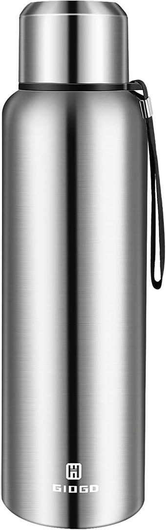 Insulated vacuum Thermo Bottle 1500ml/50.7oz with cup Stainless steel coffee bottles for hot and cold drink water flask.(Silver,1500ml)