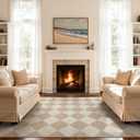 Beeiva Checkered Print Living Room Rugs 8x10, Moroccan Beige Washable Area Rug 8X 10 Non Slip Soft Bedroom Carpet, Geometric Plaid Aesthetic Decor Ultra Thin Large Carpet for Dining Room Office