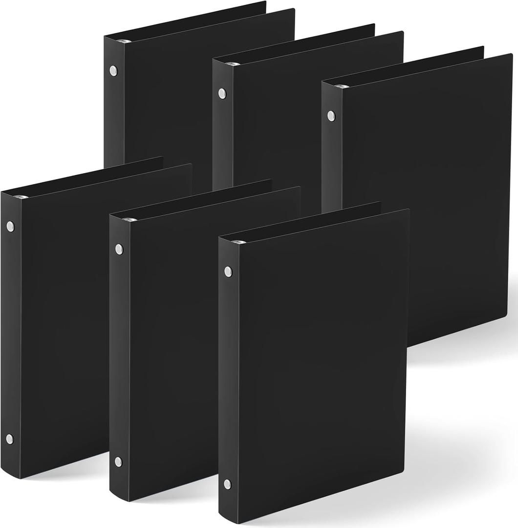 Henoyso 6 Pcs Plastic 1 Inch Mini 3 Ring Binders Fits 5.5" x 8.5" Paper, Holds(Capacity 200 Sheets), Flexible Three Round Rings Small Black A5 Binders Bulk for School, Office Use, Photo Album