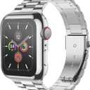 iiteeology Compatible with Apple Watch Band 45mm Series 9 8 7, Upgraded Stainless Steel Band with iWatch Screen Protector Case for Men Women Silver/Silver