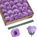 Artificial Roses with Stems,30PCS Glitter Roses Bouquet Lilac Flowers for Wedding Bouquet Party Christmas Home Decor(Lilac)