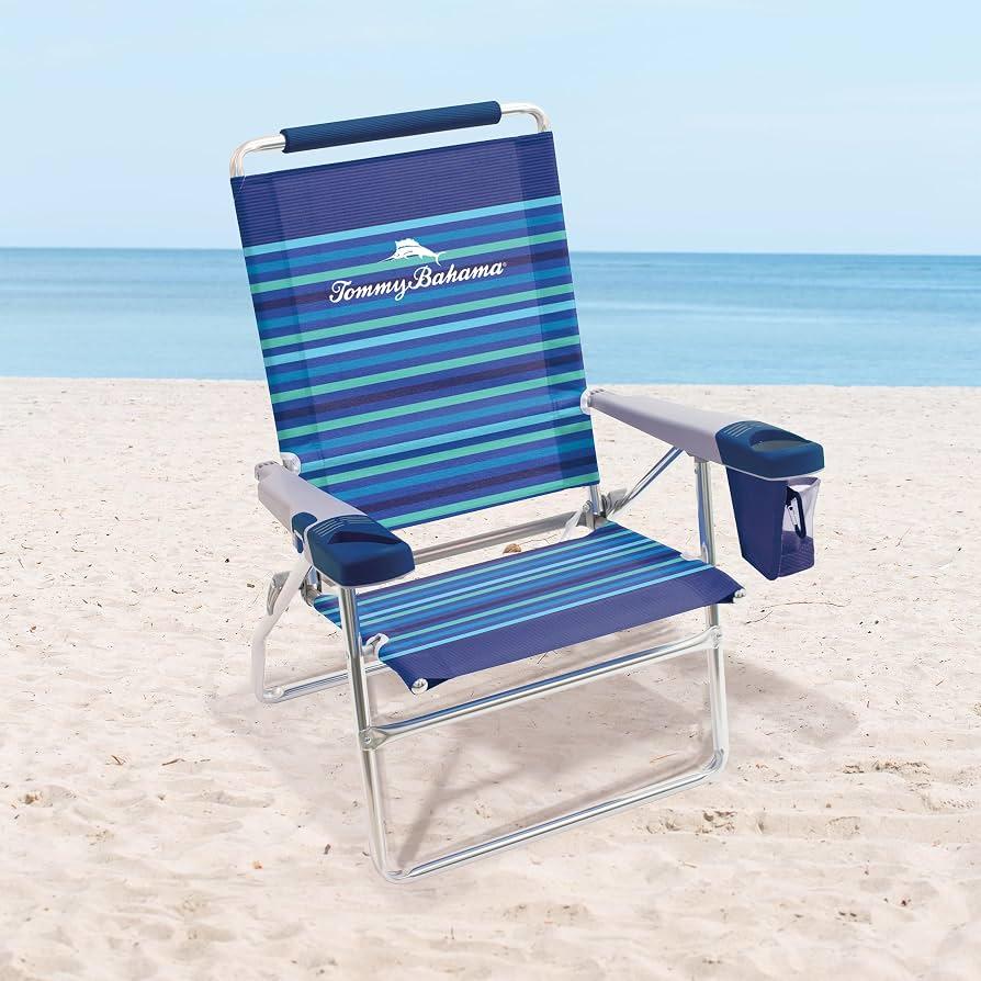 Tommy Bahama Highboy 4 Position Beach Chairs 15 Inch Seat Height with Cupholder, Side Storage Pouch and Mobile Phone Holder, 1 Chair