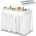 4FT Folding Ice Cooler Table with Removable Matching Skirt, Portable Plastic Chilling Table, Fishing Cleaning and Keeping Food Fresh, Outdoor Cooler Table for Parties, BBQ, Camping &Picnics