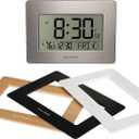 AcuRite Wireless Digital Wall/Tabletop Clock with 4 Interchangeable Plastic Frames - Stainless Steel, Bamboo, Matte Black, and Matte White  with Date, Indoor Temperature, and Moon Phase (75439)
