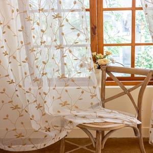 AmHoo 2 Panels Embroidered Leaf Pattern Semi Sheer Curtains Foliage Floral Voile Window Draperies Treatment for Bedroom Living Room Rod Pocket White Taupe 53 x 84 Inch