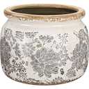 Ninehaoou 7.7" Large Ceramic Plant Pot Beige Gray Rustic Peony Crackle Glaze Rustic Flowers Pot Decorative Planter with Drainage for Indoor Outdoor Plants Home Kitchen Office Decor Gift