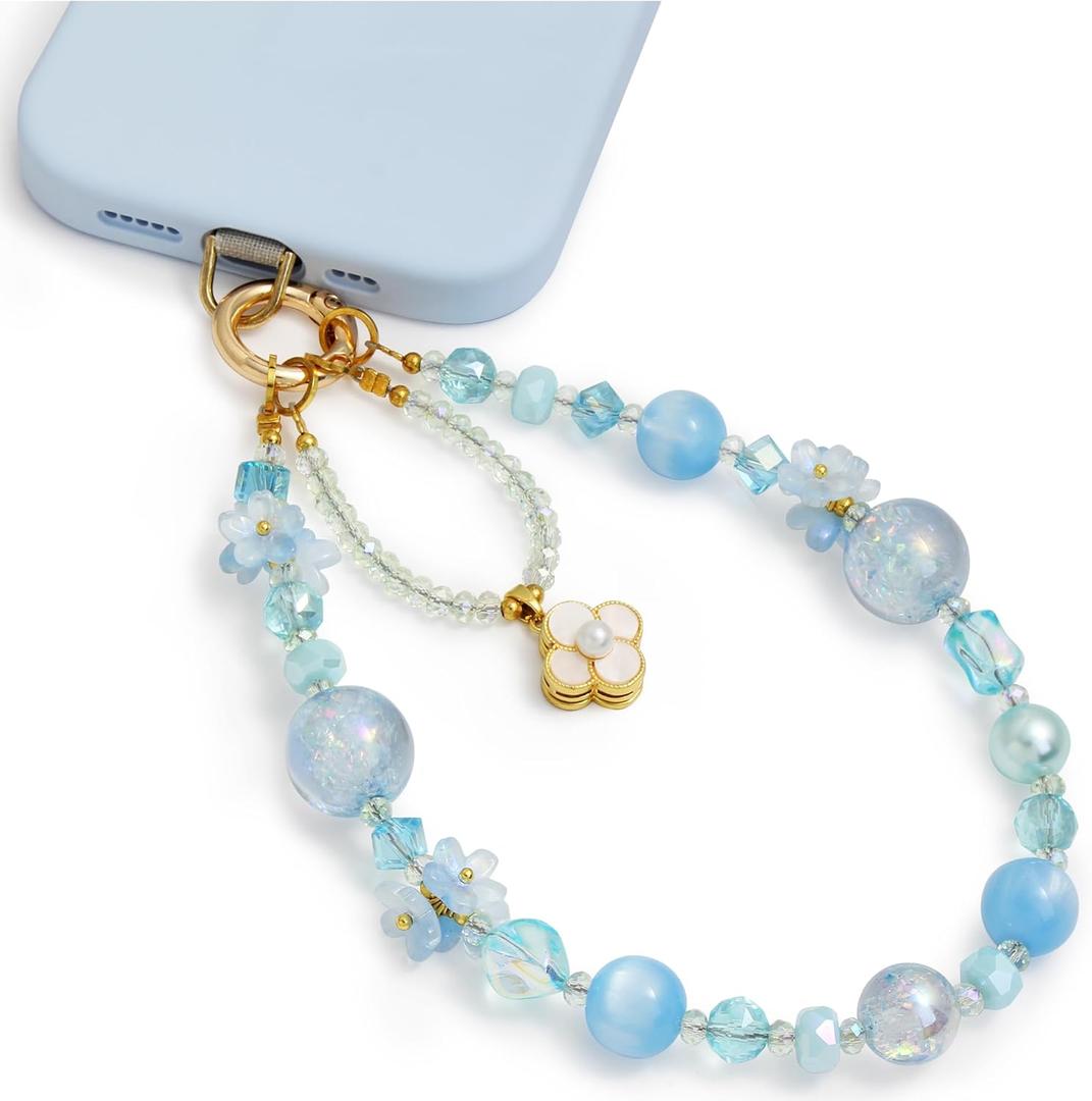Phone Charm for Women, Anti-Theft Phone Wrist Strap, Hands-Free & Detachable Cellphone Lanyard Chain with Tether Tab (Summer Sky)