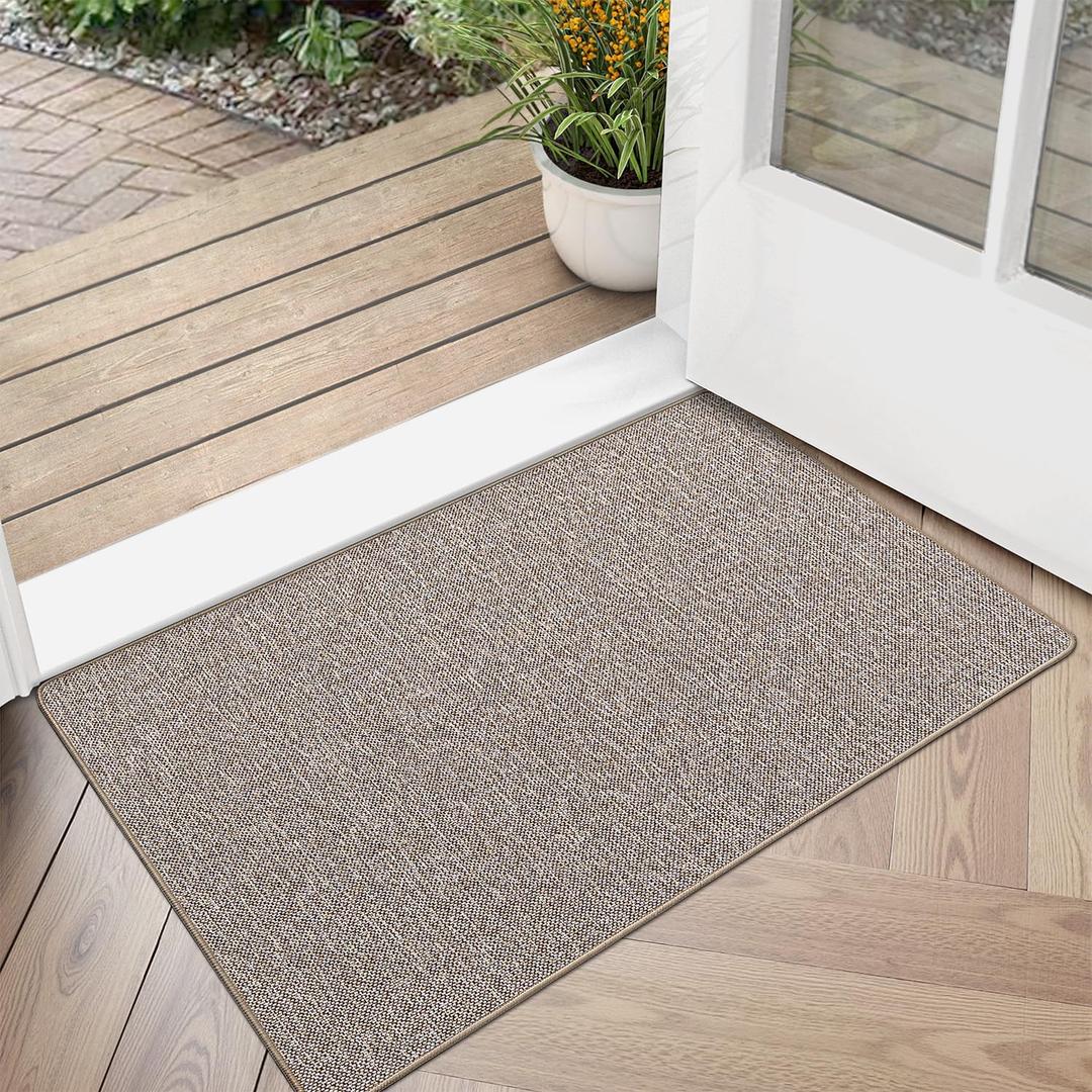 LUMI Ultra Thin Door Mat for Entryway, Low Profile Non Slip Rubber Backing Indoor Doormat, Easy Clean Welcome Entrance Mat for Inside House, Patio,Beige 24"x36"
