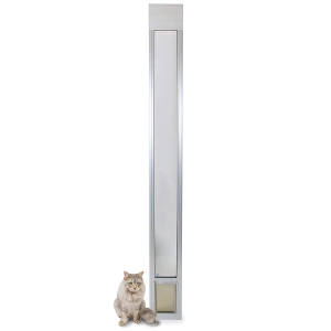 PetSafe 1-Piece Sliding Glass Pet Door for Dogs & Cats - Adjustable Height 75 7/8" to 80 11/16"- Small, Satin, No-Cut Install, Aluminum Patio Panel Insert, Great for Renters or Seasonal Installation