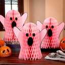Bencailor 3 Pcs Ghost Table Decorations Christmas Honeycomb Decorations Ghost Table Centerpiece Halloween Christmas Party Decoration Topper for Party Home Room Desk Decor,(Pink)