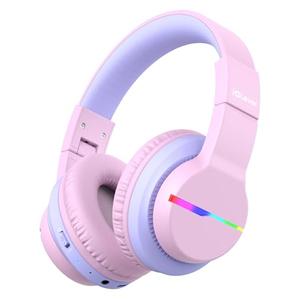 iClever BTH12 Kids Bluetooth Headphones,Colorful LED Lights,74/85dBA Safe Volume,85H Playtime,Bluetooth 5.2,Over Ear Headphones Built-in Mic for iPad/Tablet/Airplane,Blossom Pink