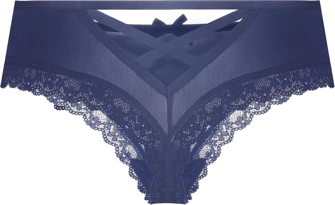 Womens Lace G-String Thongs Panties Underwear Low Rise T-Back Underpants (Blue, S)
