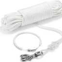 3/8100Ft Flag Pole Rope Kit, Polyester Halyard Flag Rope with 2 Pcs 3.5Stainless Steel Swivel Snap Hooks & Adjust Length Flag Pole Retainer Ring, Marine Grade Flag Pole Accessories Replacement Kit