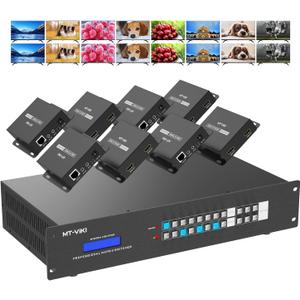 MT-VIKI 8x8 HDMI Matrix Extender 4K60Hz, 8 in 24 Out with CAT6/7/8 Transmission up to 230ft, POC Power, Web GUI, RS232 Control, EDID for Church, Conference & Pro AV System (with 8 POC Receivers)