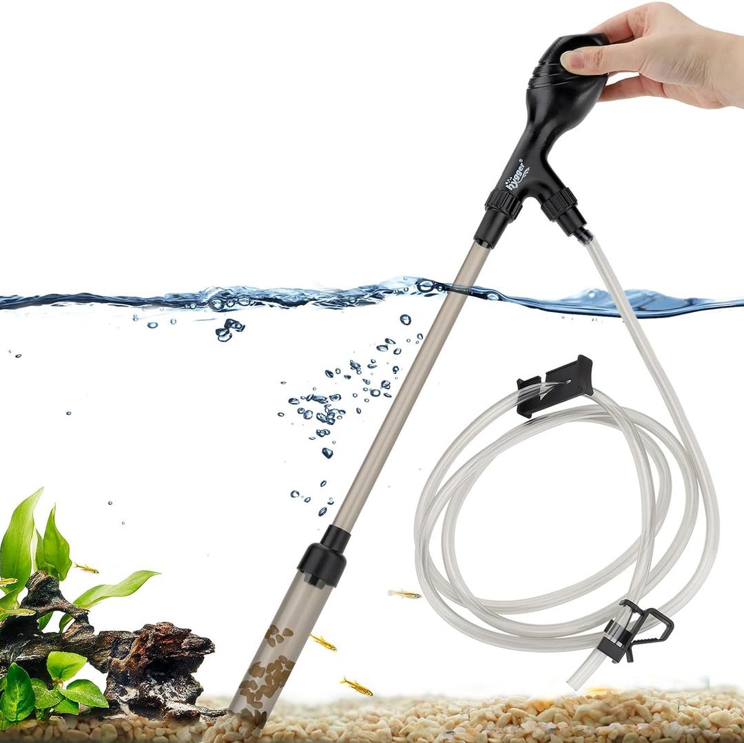 Hygger Small Gravel Vacuum for Aquarium, Manual 80GPH Aquarium Gravel Cleaner Low Water Level Water Changer Fish Tank Cleaner with Pinch or Grip Run in Seconds Suction Ball Adjustable Length