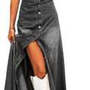 Chouyatou Women's Spaghetti Strap Smocked Back Denim Dress Button Down A-Line Swing Flowy Maxi Jean Dress (X-Large, Grey)