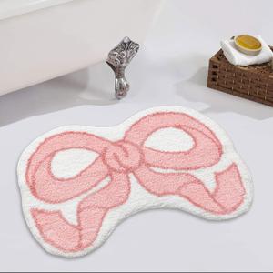 Coquette Bow Rug Pink Bath Mat Bathroom Rugs, Non Slip Cute Bath Rugs Microfiber Plush Bow Decor, Small Preppy Room Decor Washable Absorbent Girls Bedside Rug for Bathtub Sink 26"x18"