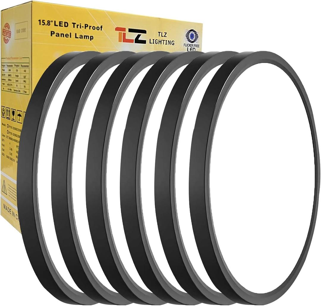 15.8 Inch 6PK LED Flush Mount Ceiling Light, 32W, 3480LM, 3000K/4000K/6000K CCT Selectable, Black Ultra-Slim Low Profile Round Flat Panel Light for Bedroom, Kitchen, Hallway