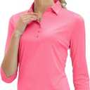 MOHEEN Womens Dry Fit Polo Shirt 3/4 Sleeve Golf Collared Shirts UPF 50+ Top (Pink, XXL)
