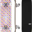 KMX Complete 31" x 8" Skateboard for Beginners, Double Kick Concave Deck, 7 Layer Canadian Maple | Premium Truck | Kids Cruiser Skateboard for Kids Ages 6-12, Girls, Boys, Teens(Pink Checkered)