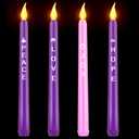 Fovths 4 Pack Christmas Advent Candles with Words Flameless Advent Candle LED Taper Candles Flickering Window Celebration Candles for Christmas Wreath Advent Holiday Decor, Pink, Purple