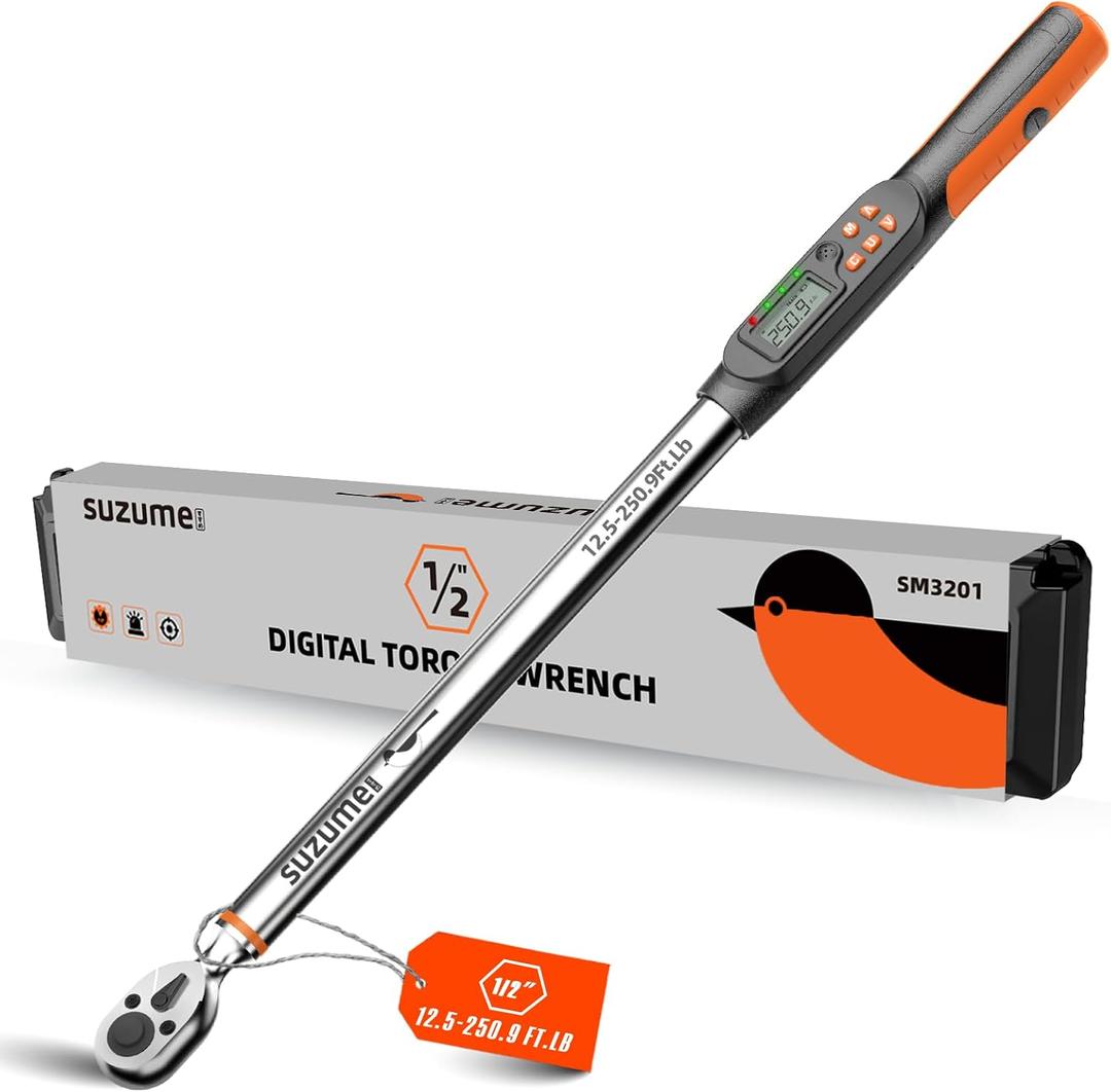 SUZUME Digital Torque Wrench (12.5-250.9 Ft. Lb/ 17-340.2 N.m) 2% High Accuracy Digital Torque Wrench 1/2 Drive Dual-Direction Adjustable Torque Wrenches Digital with Buzzer and LED Flash