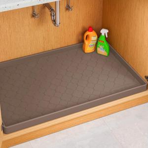Jin&Bao Waterproof Under Sink Mat 34" x 22", Thick Silicone Mat Cabinet Protector for Kitchen and Bathroom, Shelf Liner, Home Organizer and Storage, Multipurpose Tray for Gadgets and Essentials (Brown)
