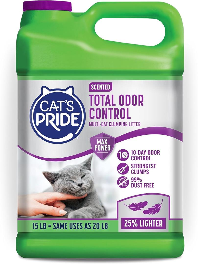Cat's Pride Max Power: Total Odor Control - Up to 10 Days of Powerful Odor Control - Strong Clumping - 99% Dust Free - Multi-Cat Litter, Scented, 15 Pounds