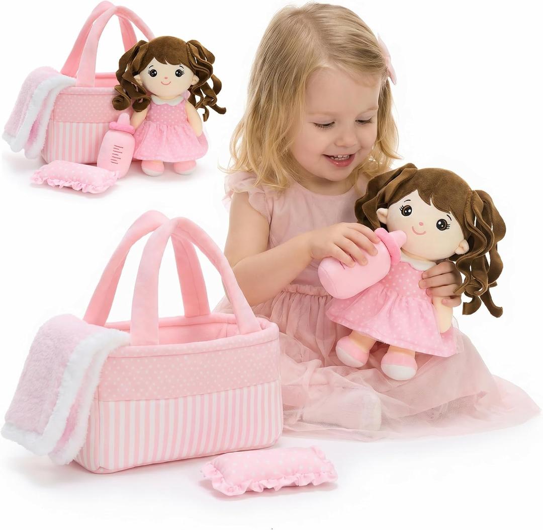 Tezituor Baby Doll Playset with Carrier,Baby Doll Accessories with Dolls | Soft Baby Doll Care Toys with Bassinet,Portable Feeding and Caring Set,Babies Pretend Play Toy Set,Gifts for Kids Baby Girls