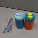 Fimibuke Kids & Toddlers Cups with Straw, 10oz Spill Proof Sippy Cups for Toddlers, Insulated Stainless Steel Kids Tumblers with Twist Lids & Silicone Straws with Stopper for Smoothie, 2 Pack (A1. Coral & Indigo)