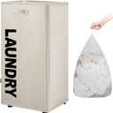 TOTANKI 29" X-Large Rolling Laundry Basket on Wheels with Removable Bag, Foldable Laundry Hamper with Handle, Collapsible Laundry Sorter and Organizer, Tall Storage Basket Bin (Beige)