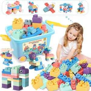 ROHSCE 100PCS Baby Blocks Set with Storage Bucket, Building Block Toys STEM Educational Toddler Gifts, Rubber Soft Blocks for Preschool, Sensory Stacking Toys to Improve Creativity