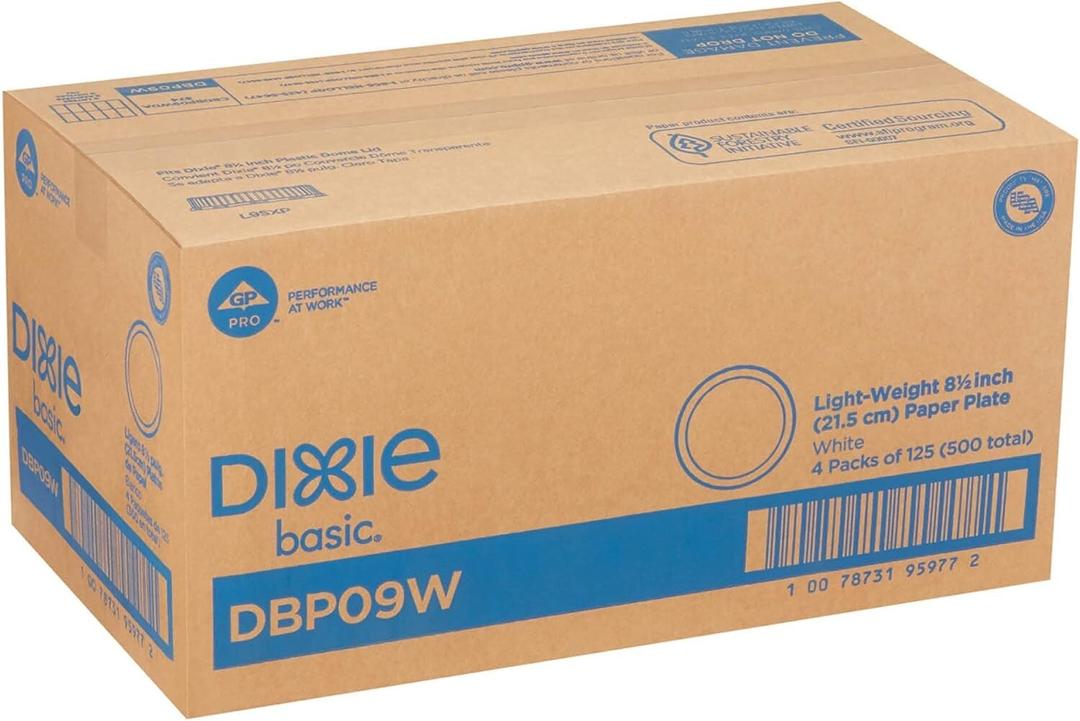 Dixie Basic 8.5" Wrapped Light-Weight Paper Plates by GP PRO (Georgia-Pacific), White, DBP09W, 500 Plates Per Case