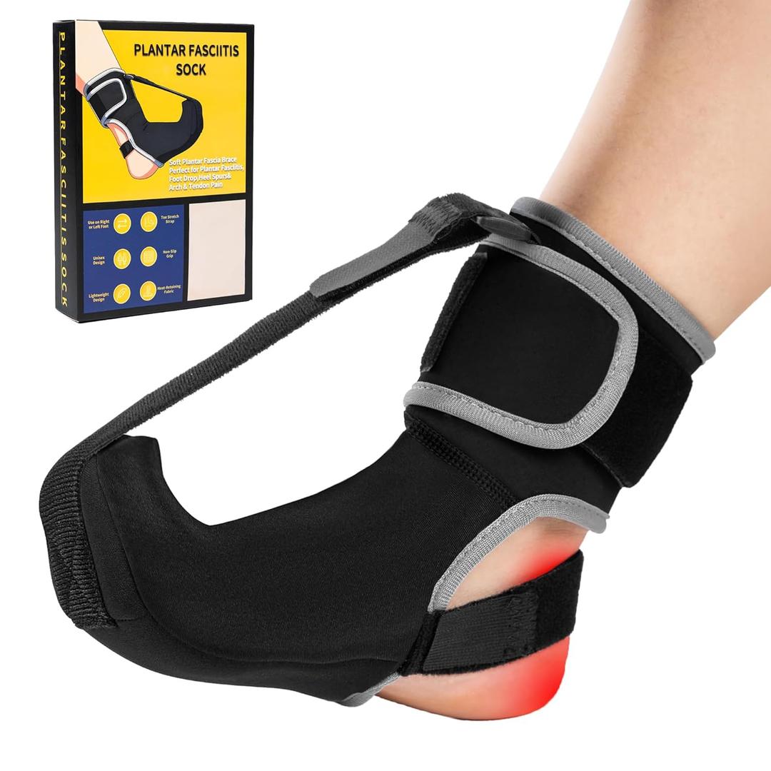 Plantar Fasciitis Night Splint Sock - Adjustable Planter Facetious Relief Brace for Women Men,Soft Plantar Fascia Boot for Sleeping,Support Relief Foot Drop Achilles Tendonitis Relief Day Night, OSFA (Black)