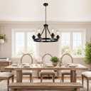 Lanhall 6-Light Farmhouse Chandelier Light Fixture Dining Room Lighting Fixtures Hanging Wagon Wheel Chandelier Kitchen Island Pendant Lights Modern Black Industrial Rustic Adjustable Height Metal